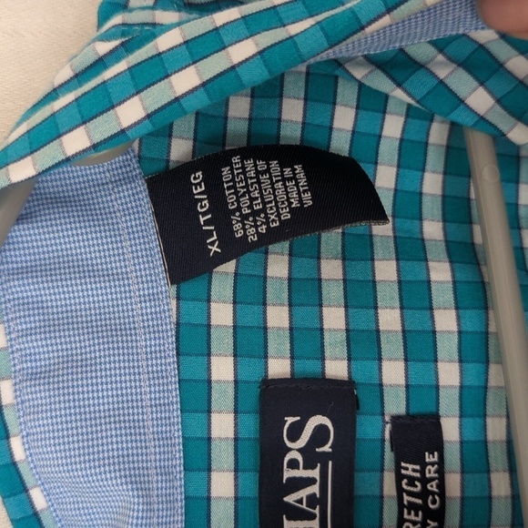 Chaps Easy Stretch Teal White Check Plaid Full Length Button Up Size XL - Picture 3 of 5